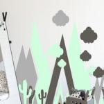 Absztrakt hegyek gyönyörű mentazöld és szürke falmatrica 100 x 200 cm